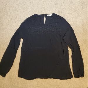 Anthropologie Meadow Rue Black Eyelet Lace Swiss Dot Top